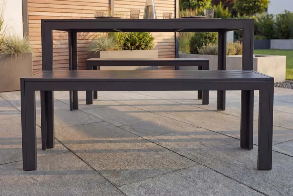 Riess-Ambiente Sitzbänke|Gartenbänke > Moderne Gartenbank DESIGNO 130cm anthrazit schwarz Aluminium wetterfest Outdoor Sitzbank