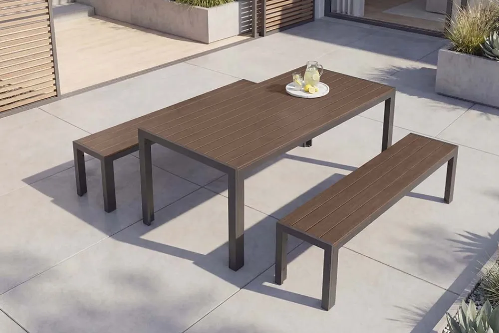 Riess-Ambiente Sitzbänke|Gartenbänke > Moderne Gartenbank DESIGNO 180cm dunkelbraun schwarz Aluminium wetterfest Outdoor Sitzbank