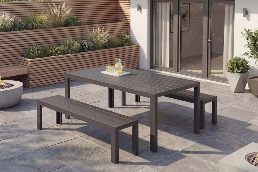 Riess-Ambiente Sitzbänke|Gartenbänke > Moderne Gartenbank DESIGNO 180cm anthrazit schwarz Aluminium wetterfest Outdoor Sitzbank