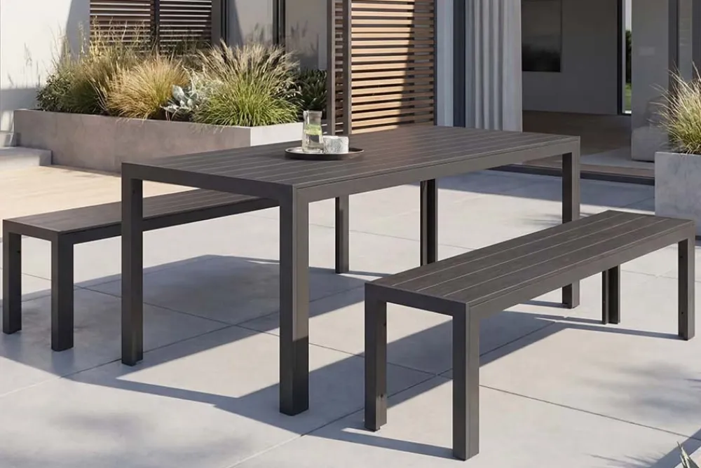 Riess-Ambiente Sitzbänke|Gartenbänke > Moderne Gartenbank DESIGNO 180cm anthrazit schwarz Aluminium wetterfest Outdoor Sitzbank