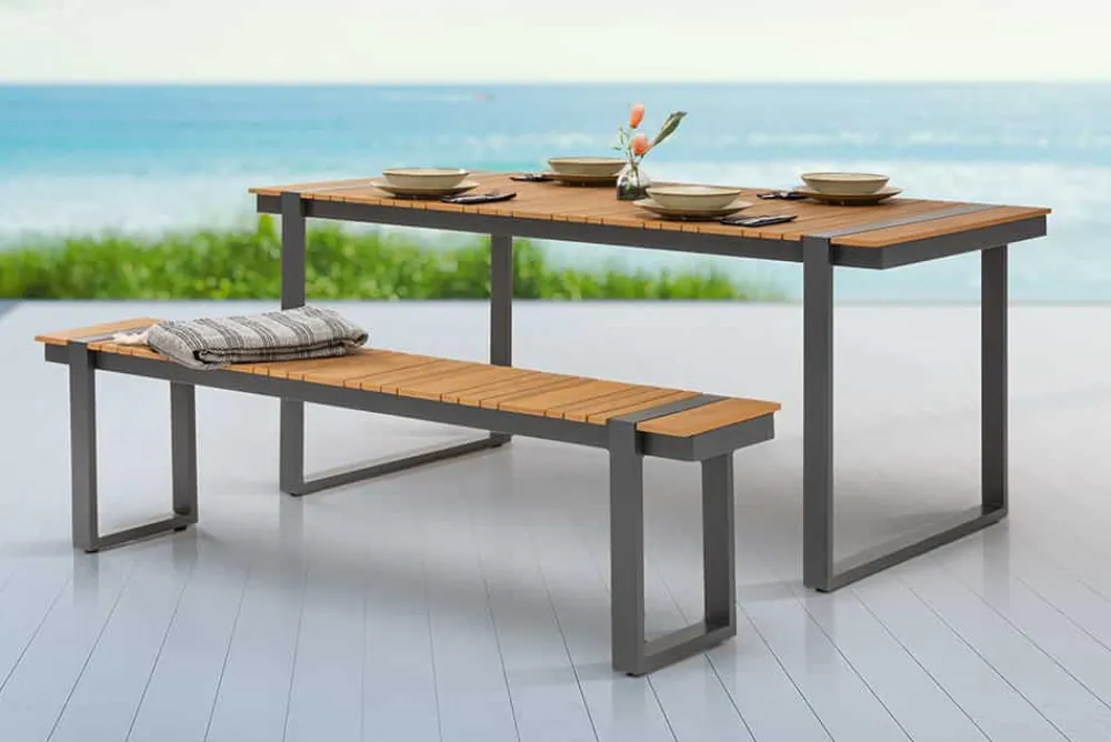 Riess-Ambiente Gartenbänke > Moderne Garten Sitzbank TAMPA LOUNGE 180cm grau Aluminium Holz-Design wetterfest Outdoor