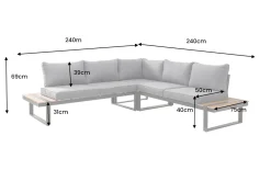 Riess-Ambiente Sitzgruppen > Moderne Garten Sitzgruppe TAMPA LOUNGE 240cm grau Aluminium wetterfest inkl. Sitzkissen