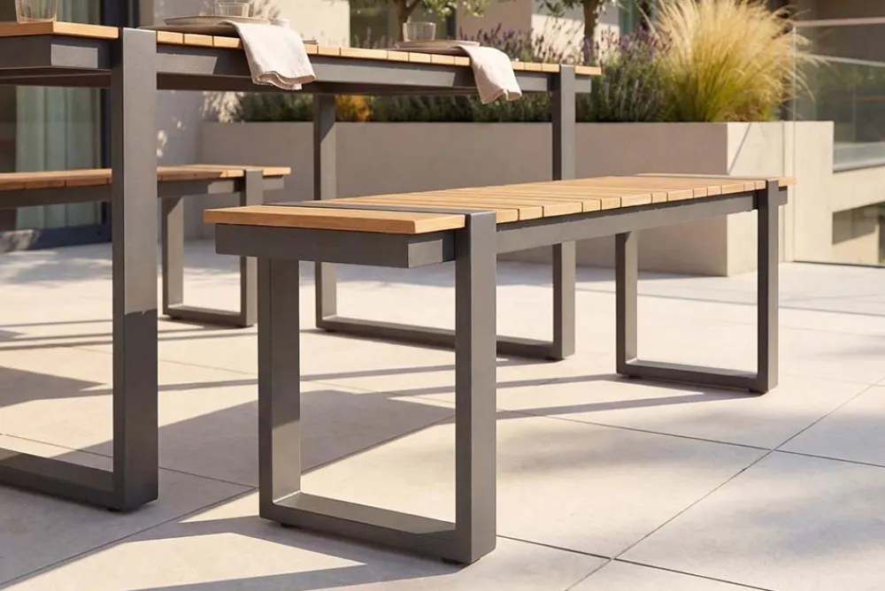 Riess-Ambiente Gartenbänke > Moderne Outdoor Sitzbank TAMPA LOUNGE 125cm grau natur Aluminium Metall Holz-Design wetterfest