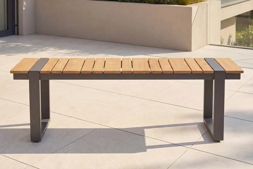 Riess-Ambiente Gartenbänke > Moderne Outdoor Sitzbank TAMPA LOUNGE 125cm grau natur Aluminium Metall Holz-Design wetterfest