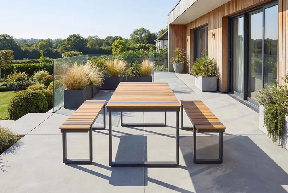 Riess-Ambiente Gartenbänke > Moderne Outdoor Sitzbank TAMPA LOUNGE 125cm grau natur Aluminium Metall Holz-Design wetterfest