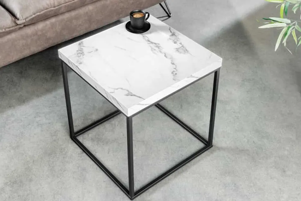 Riess-Ambiente Beistelltische > Moderner Beistelltisch ARCHITECTURE 45cm weiß Marmor-Design Metallgestell