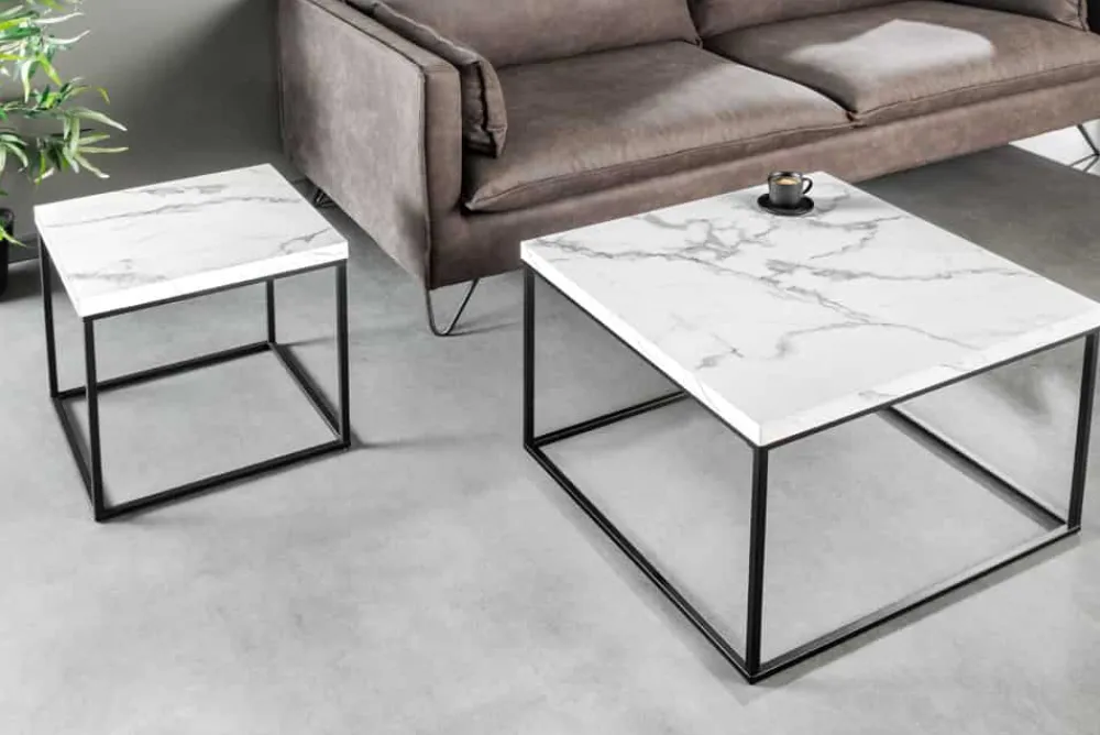 Riess-Ambiente Beistelltische > Moderner Beistelltisch ARCHITECTURE 45cm weiß Marmor-Design Metallgestell