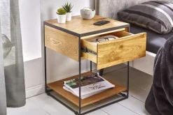 Riess-Ambiente Beistelltische|Industrial Loft > Moderner Beistelltisch SCORPION 50cm Wildeichen-Design Metall Nachttisch mit Schublade
