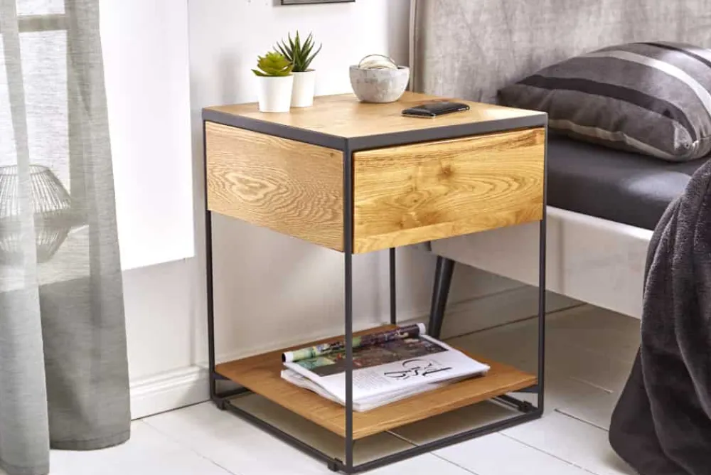 Riess-Ambiente Beistelltische|Industrial Loft > Moderner Beistelltisch SCORPION 50cm Wildeichen-Design Metall Nachttisch mit Schublade