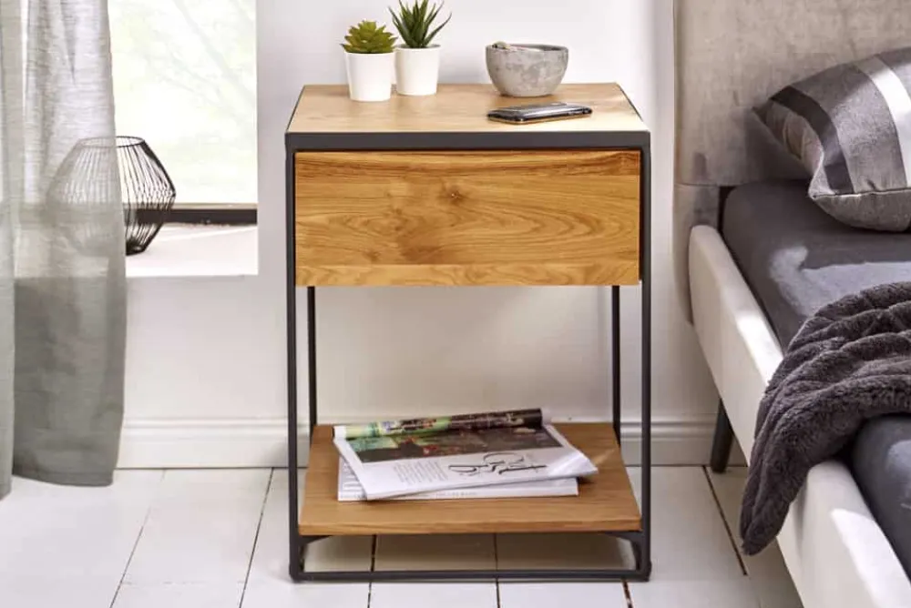 Riess-Ambiente Beistelltische|Industrial Loft > Moderner Beistelltisch SCORPION 50cm Wildeichen-Design Metall Nachttisch mit Schublade