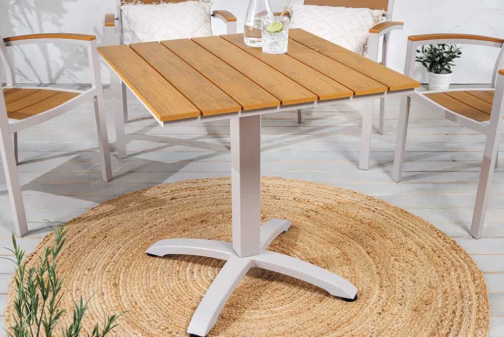 Riess-Ambiente Skandinavisch|Gartentische > Moderner Bistrotisch DESIGNO 70cm natur greige Aluminium wetterfest Gartentisch