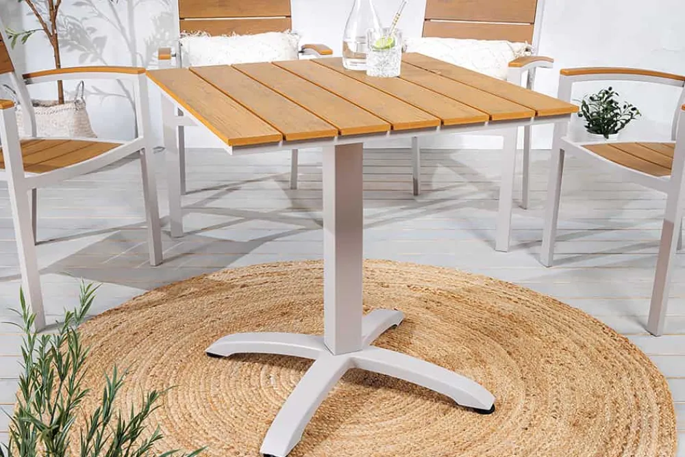 Riess-Ambiente Skandinavisch|Gartentische > Moderner Bistrotisch DESIGNO 70cm natur greige Aluminium wetterfest Gartentisch