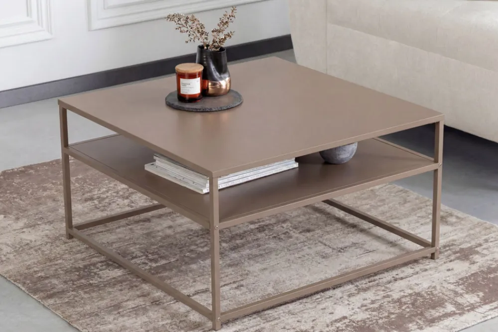 Riess-Ambiente Couchtische & Truhen > Moderner Couchtisch DURA STEEL 70cm greige Metall mit Ablagefach