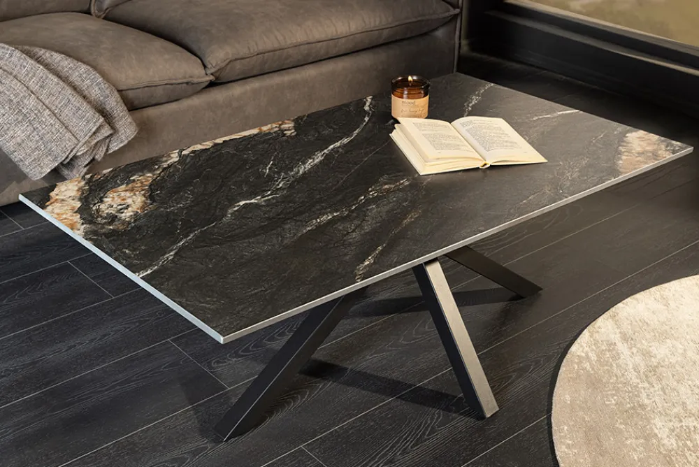 Riess-Ambiente Couchtische & Truhen > Moderner Couchtisch GALAXIE 100cm Aurora Oro schwarz gold sand Keramik