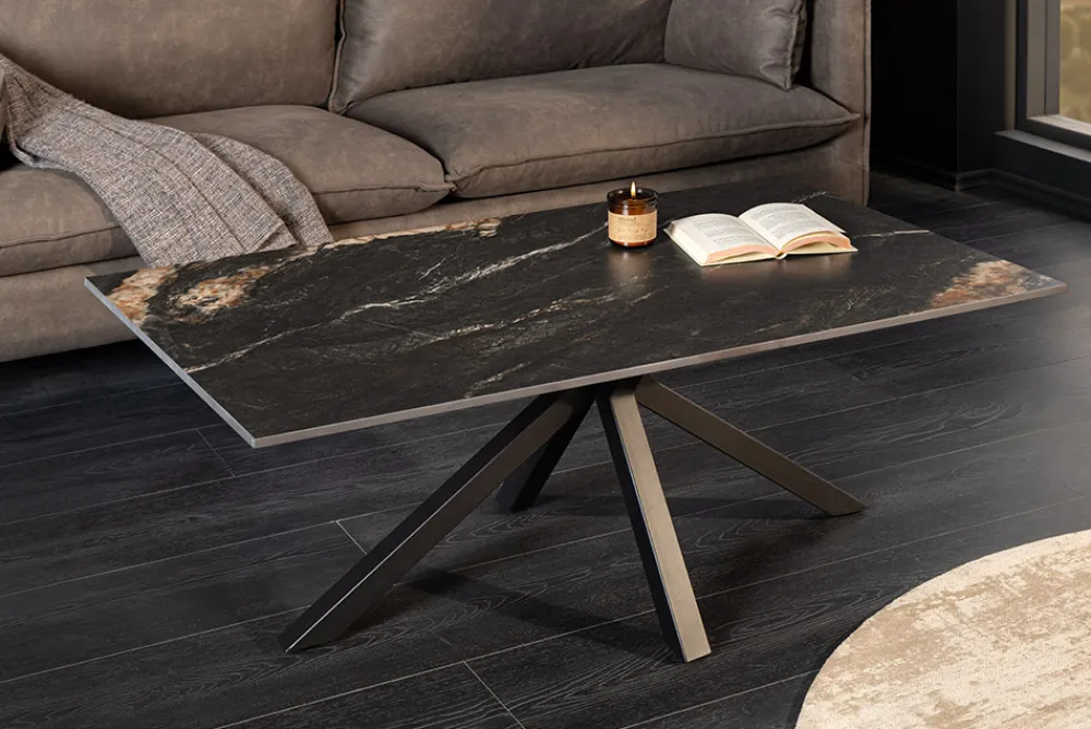 Riess-Ambiente Couchtische & Truhen > Moderner Couchtisch GALAXIE 100cm Aurora Oro schwarz gold sand Keramik