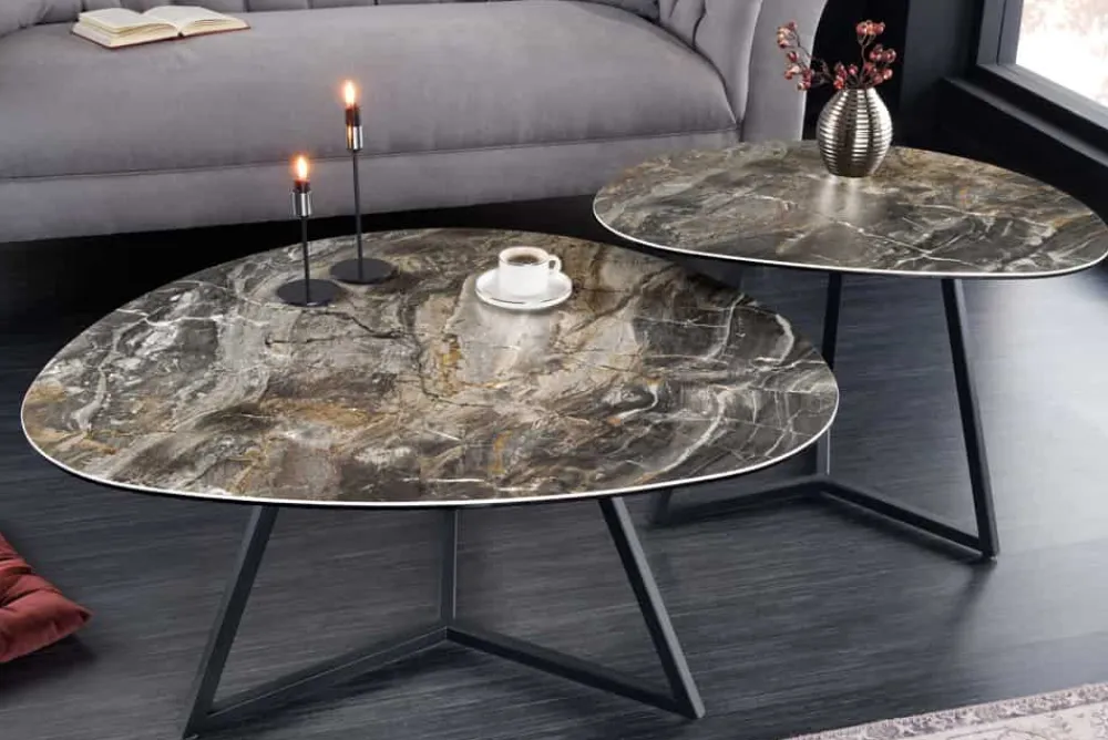 Riess-Ambiente Couchtische & Truhen|Retro Möbel > Moderner Couchtisch MARVELOUS 90cm taupe Marmor Keramik made in Italy