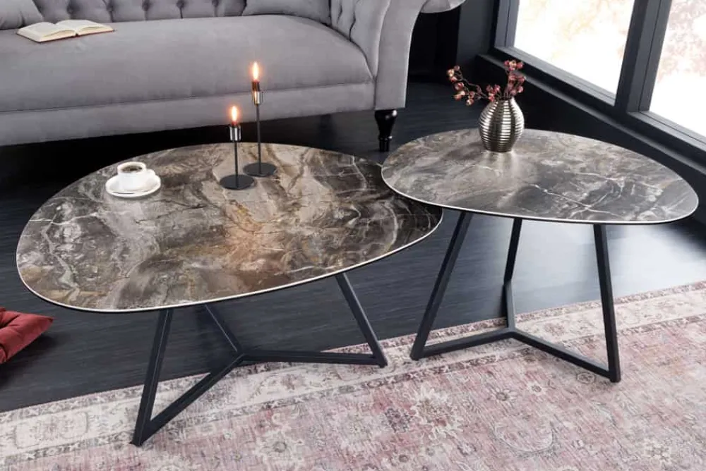 Riess-Ambiente Couchtische & Truhen|Retro Möbel > Moderner Couchtisch MARVELOUS 90cm taupe Marmor Keramik made in Italy