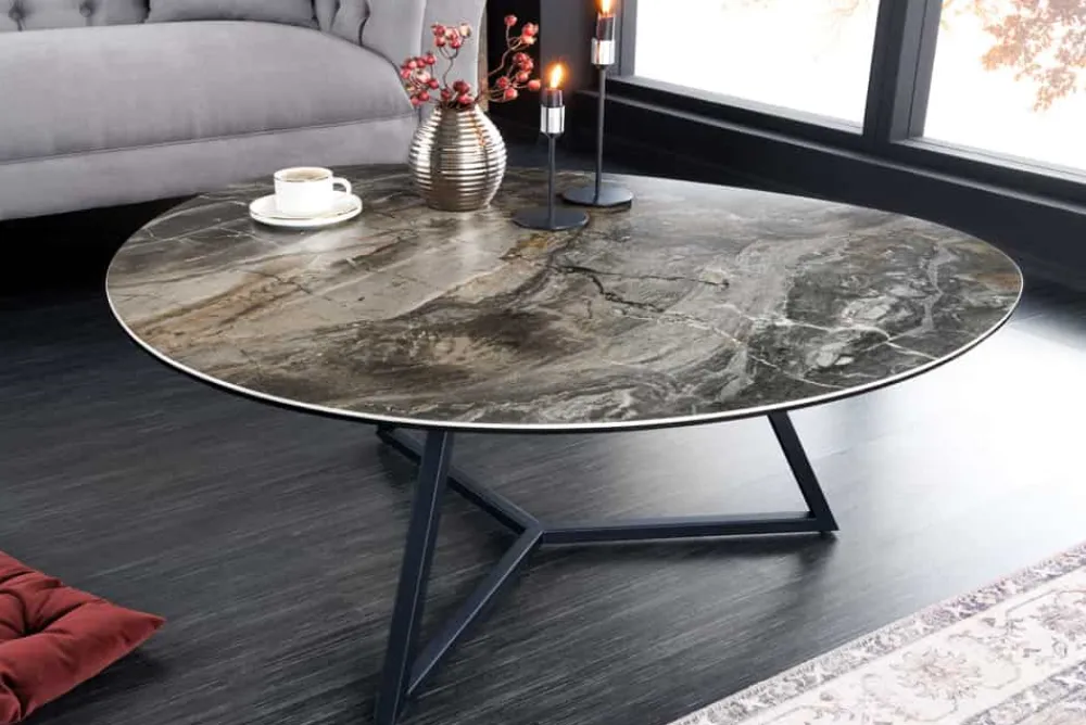 Riess-Ambiente Couchtische & Truhen|Retro Möbel > Moderner Couchtisch MARVELOUS 90cm taupe Marmor Keramik made in Italy