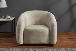Riess-Ambiente Sessel|Retro Möbel > Moderner Design Sessel VOGUE 95cm beige Samt mit Armlehnen und Nosagfederung