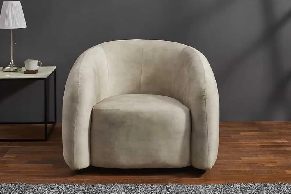 Riess-Ambiente Sessel|Retro Möbel > Moderner Design Sessel VOGUE 95cm beige Samt mit Armlehnen und Nosagfederung