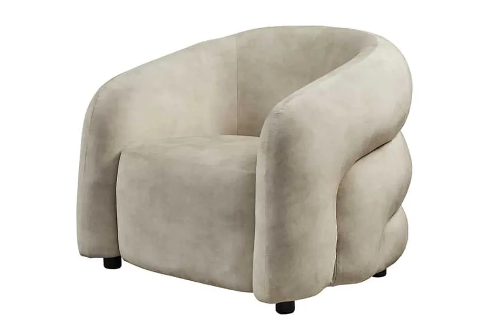Riess-Ambiente Sessel|Retro Möbel > Moderner Design Sessel VOGUE 95cm beige Samt mit Armlehnen und Nosagfederung