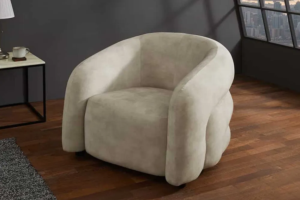 Riess-Ambiente Sessel|Retro Möbel > Moderner Design Sessel VOGUE 95cm beige Samt mit Armlehnen und Nosagfederung