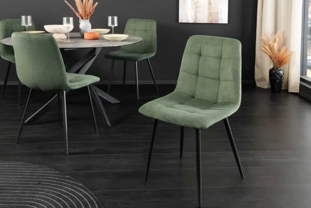 Riess-Ambiente Skandinavisch|Stühle > Moderner Design Stuhl TRES CHIC grün Cord schwarze Metallbeine Esszimmer