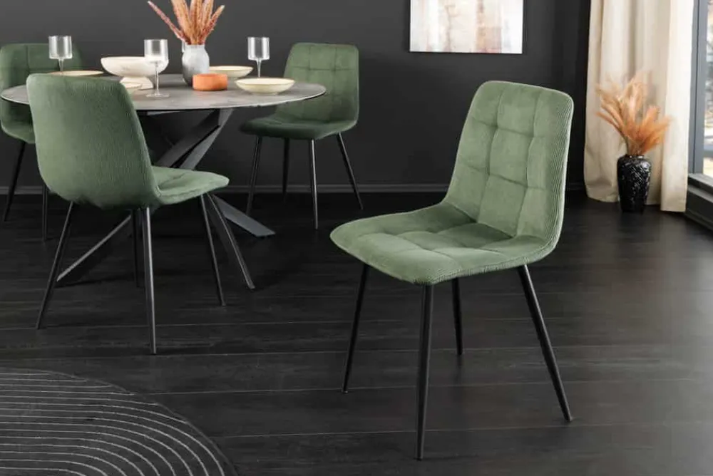 Riess-Ambiente Skandinavisch|Stühle > Moderner Design Stuhl TRES CHIC grün Cord schwarze Metallbeine Esszimmer
