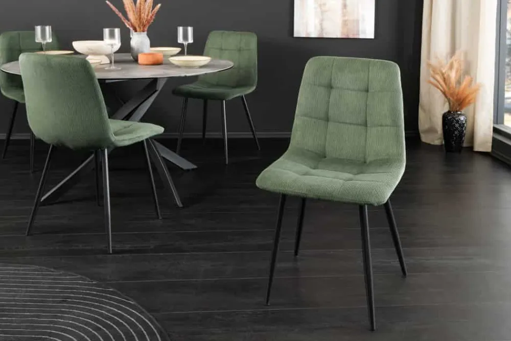 Riess-Ambiente Skandinavisch|Stühle > Moderner Design Stuhl TRES CHIC grün Cord schwarze Metallbeine Esszimmer