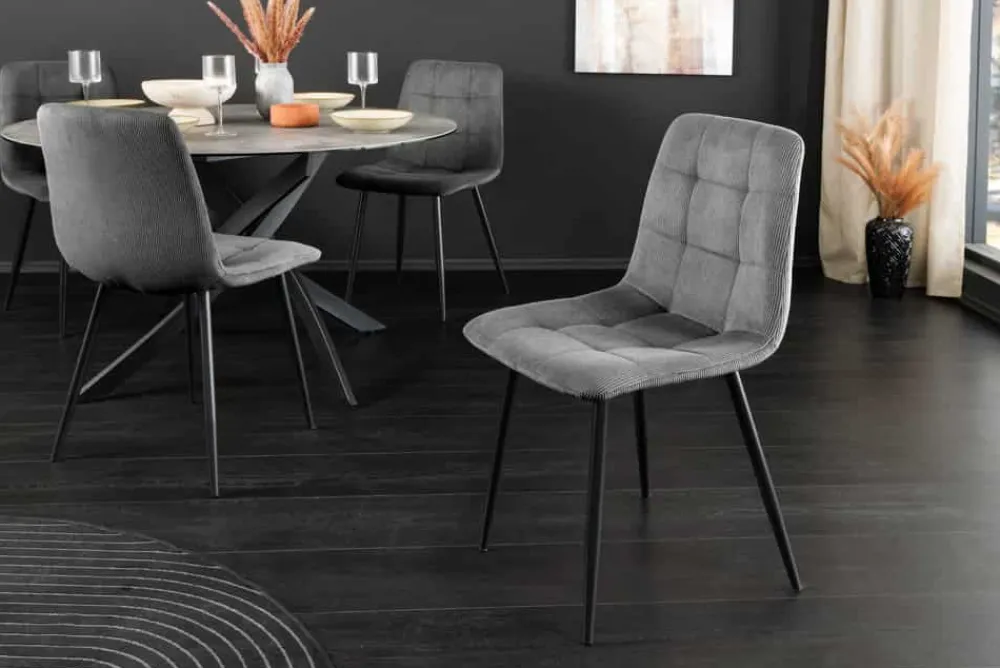 Riess-Ambiente Skandinavisch|Stühle > Moderner Design Stuhl TRES CHIC grau Cord schwarze Metallbeine Esszimmer