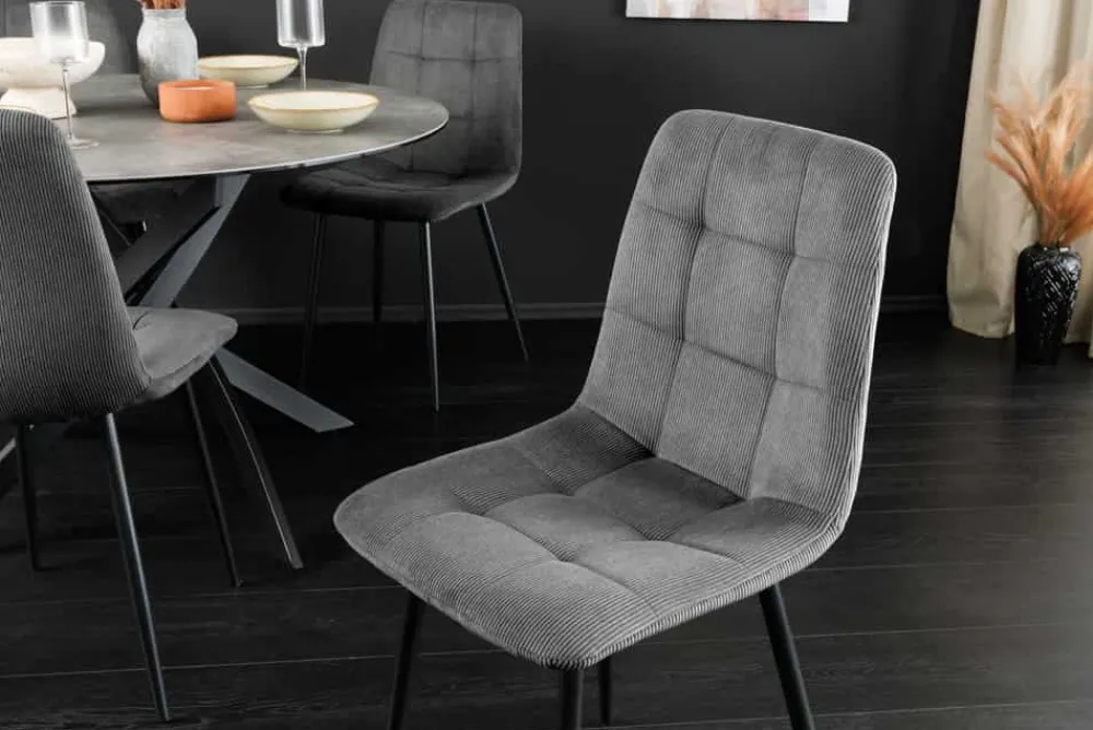 Riess-Ambiente Skandinavisch|Stühle > Moderner Design Stuhl TRES CHIC grau Cord schwarze Metallbeine Esszimmer