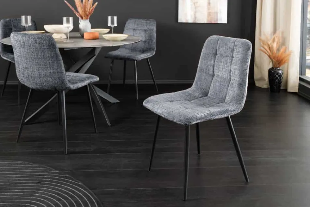 Riess-Ambiente Skandinavisch|Stühle > Moderner Design Stuhl TRES CHIC grau Chenille Cremona schwarze Metallbeine