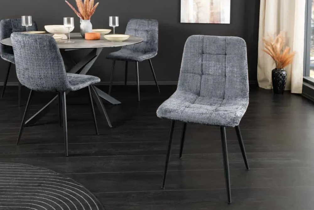 Riess-Ambiente Skandinavisch|Stühle > Moderner Design Stuhl TRES CHIC grau Chenille Cremona schwarze Metallbeine