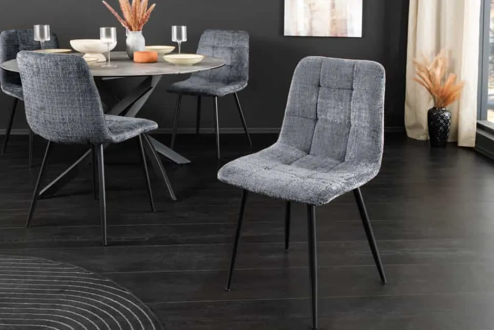 Riess-Ambiente Skandinavisch|Stühle > Moderner Design Stuhl TRES CHIC grau Chenille Cremona schwarze Metallbeine