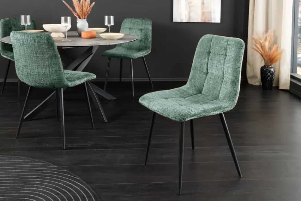 Riess-Ambiente Skandinavisch|Stühle > Moderner Design Stuhl TRES CHIC grün Chenille Cremona schwarze Metallbeine