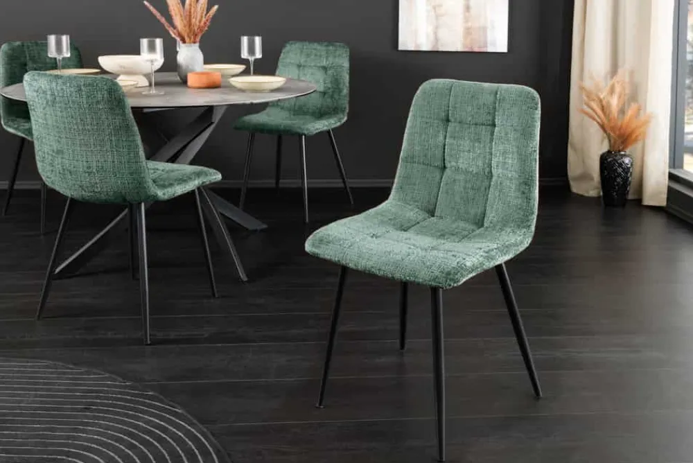 Riess-Ambiente Skandinavisch|Stühle > Moderner Design Stuhl TRES CHIC grün Chenille Cremona schwarze Metallbeine