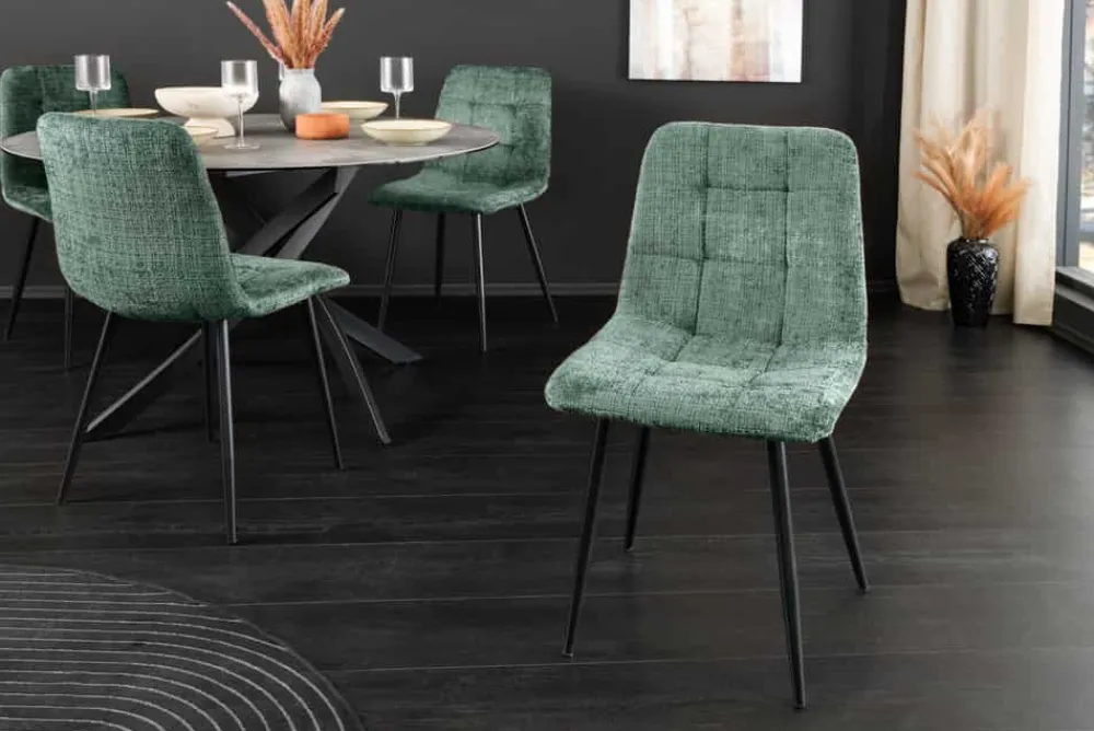 Riess-Ambiente Skandinavisch|Stühle > Moderner Design Stuhl TRES CHIC grün Chenille Cremona schwarze Metallbeine