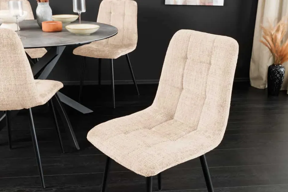 Riess-Ambiente Skandinavisch|Stühle > Moderner Design Stuhl TRES CHIC champagner greige Chenille Cremona schwarze Metallbeine
