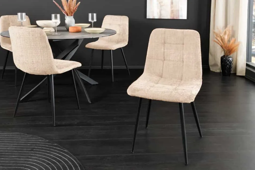 Riess-Ambiente Skandinavisch|Stühle > Moderner Design Stuhl TRES CHIC champagner greige Chenille Cremona schwarze Metallbeine