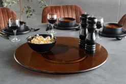 Riess-Ambiente Dekoration > Moderner Drehteller 60cm bernstein Glas 360° drehbare Servierplatte