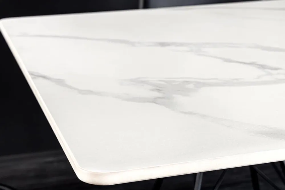 Riess-Ambiente Esstische > Moderner Esstisch GALAXIE 160cm weiß Keramik Marmor-Design glänzend Metallgestell schwarz
