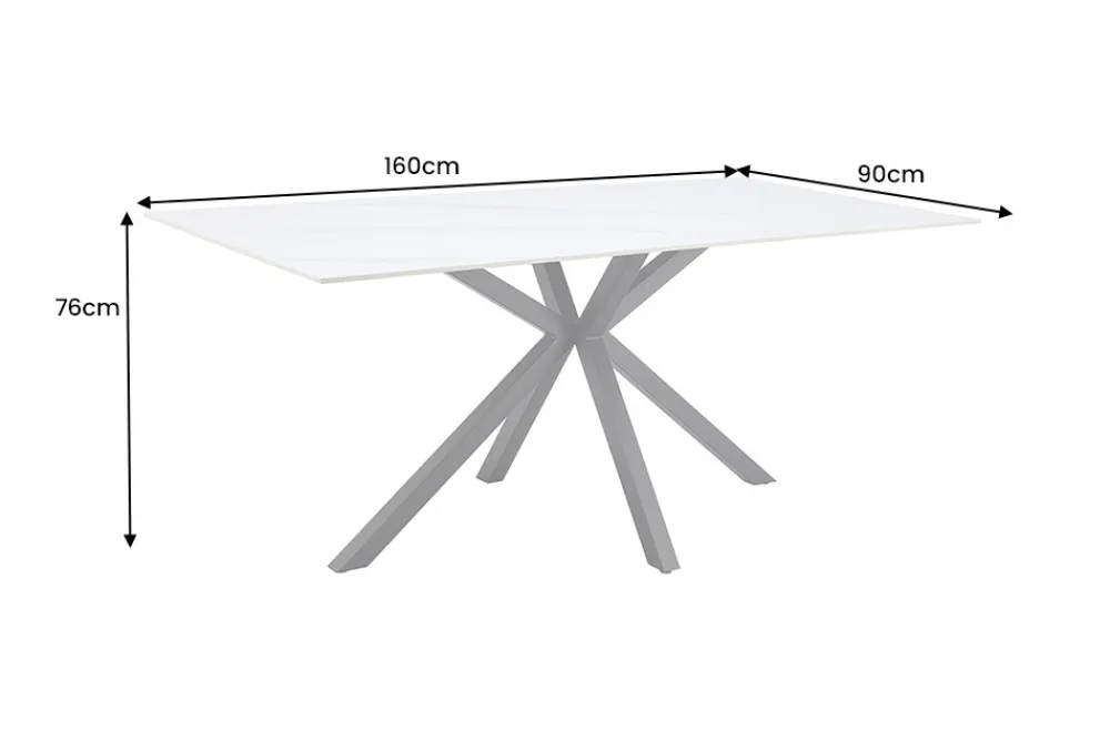 Riess-Ambiente Esstische > Moderner Esstisch GALAXIE 160cm weiß Keramik schwarz Metall Sterngestell