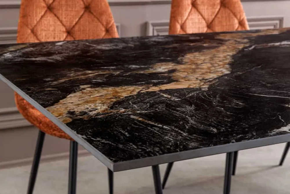Riess-Ambiente Esstische > Moderner Esstisch GALAXIE 180cm Aurora Oro schwarz gold sand Keramik
