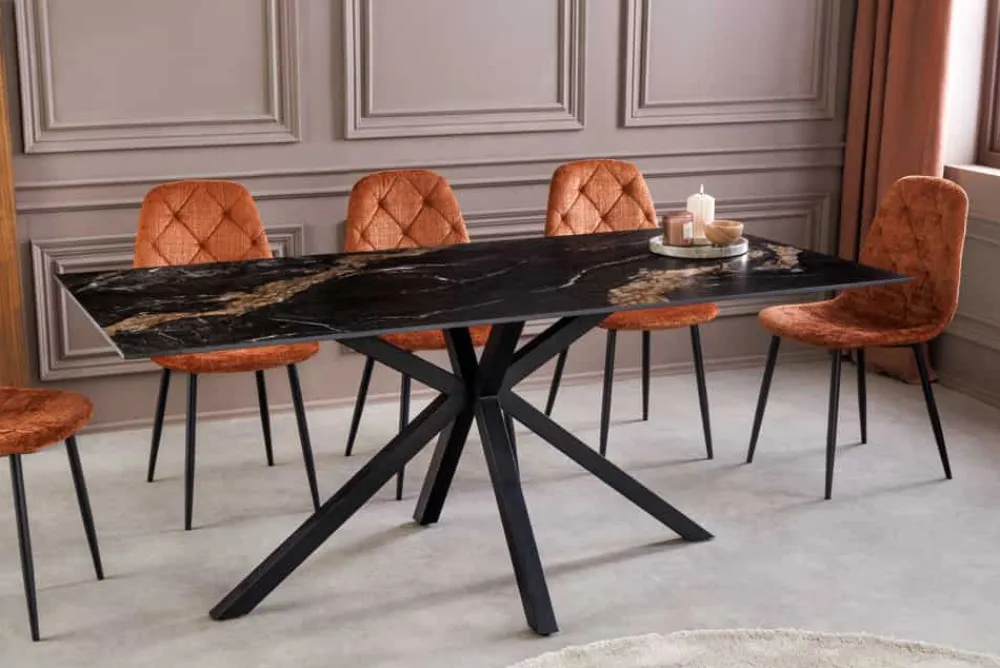 Riess-Ambiente Esstische > Moderner Esstisch GALAXIE 180cm Aurora Oro schwarz gold sand Keramik