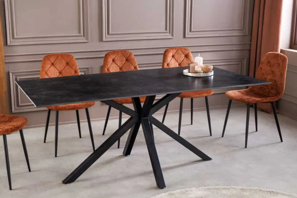 Riess-Ambiente Esstische > Moderner Esstisch GALAXIE 180cm anthrazit Keramik schwarz Metall Sterngestell