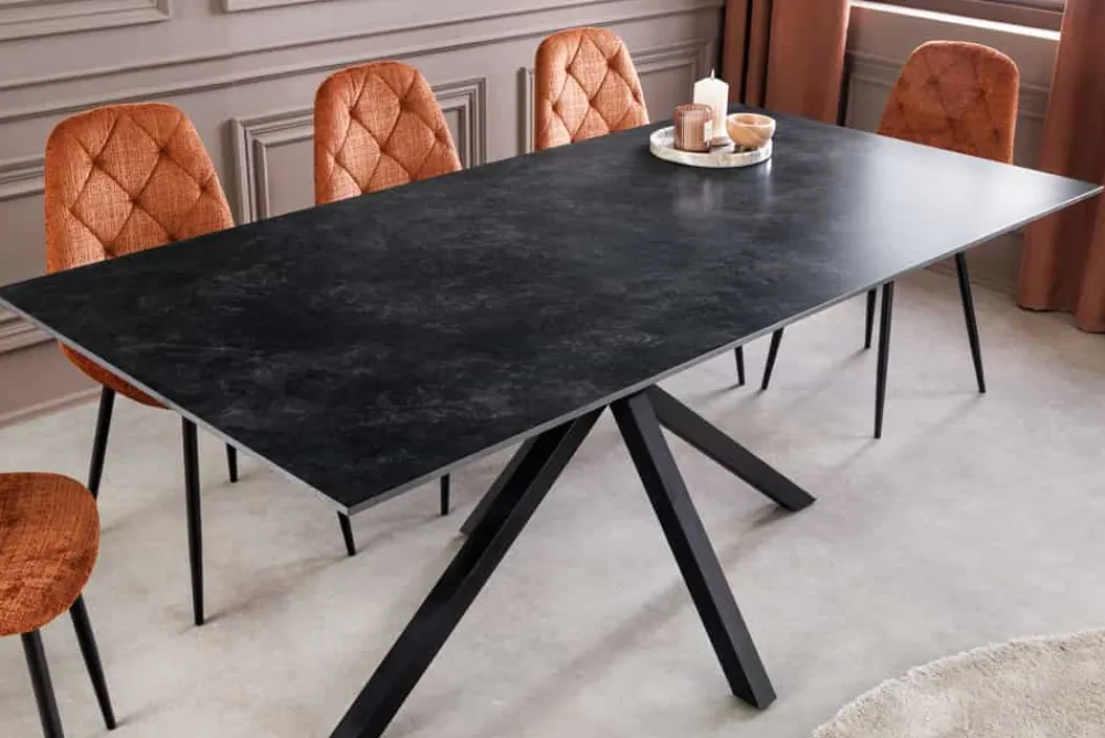 Riess-Ambiente Esstische > Moderner Esstisch GALAXIE 180cm anthrazit Keramik schwarz Metall Sterngestell