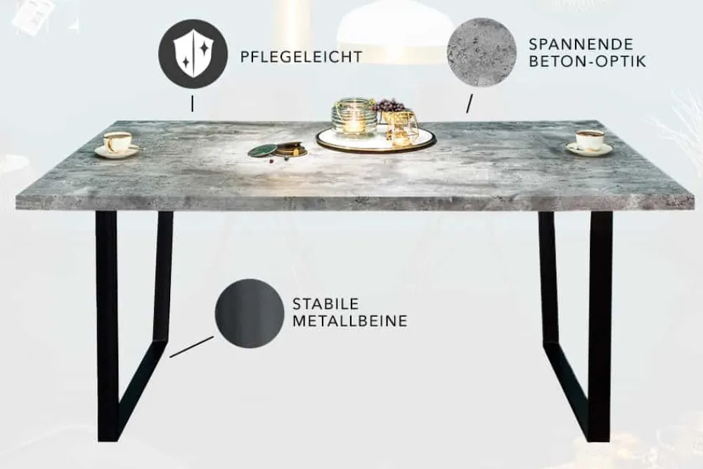 Riess-Ambiente Industrial Loft|Esstische > Moderner Esstisch LOFT 160cm grau Beton-Design schwarze Metallbeine Kufengestell Industrial