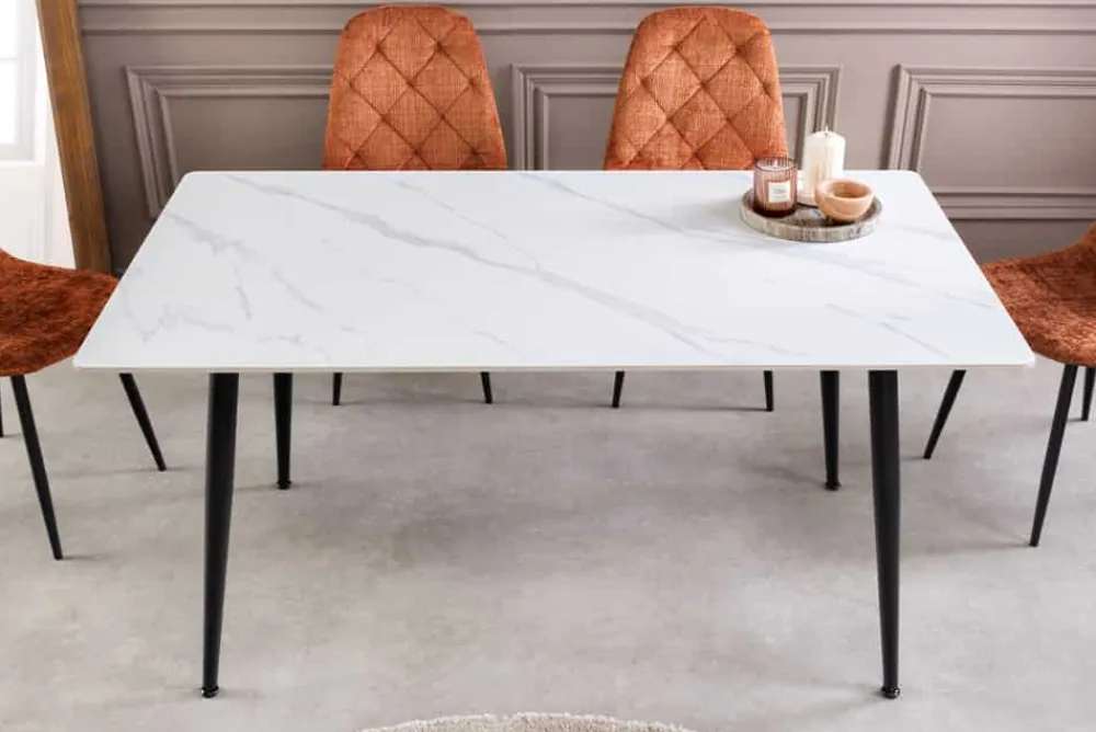 Riess-Ambiente Esstische > Moderner Esstisch MILANO 120cm weiß Keramik schwarze Metallbeine