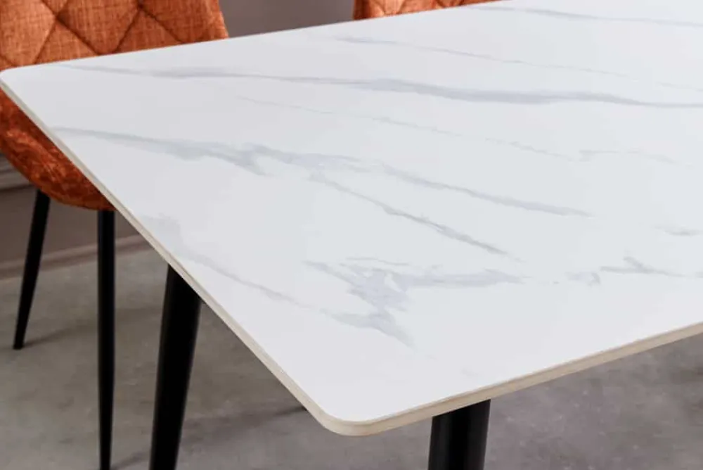 Riess-Ambiente Esstische > Moderner Esstisch MILANO 140cm weiß Keramik schwarze Metallbeine