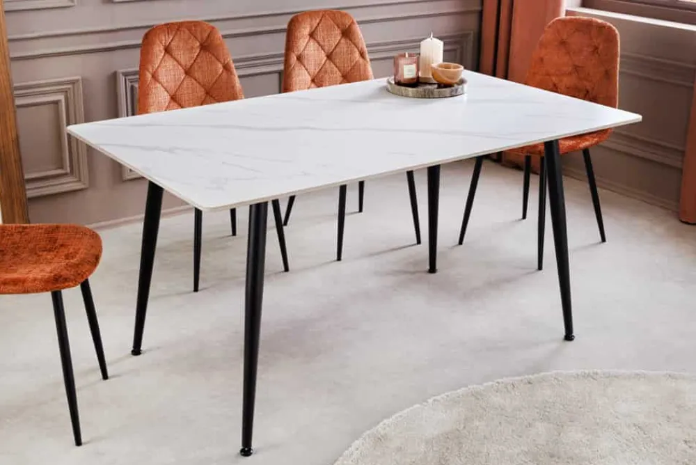 Riess-Ambiente Esstische > Moderner Esstisch MILANO 140cm weiß Keramik schwarze Metallbeine